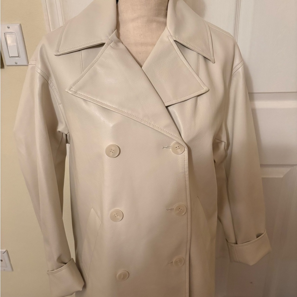 Maeve Faux Leather Cream Double Breasted Women’s Coat.